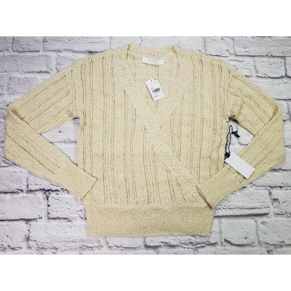ASTR the Label Women’s Wrap Pointelle Knit Sweater Pullover Cream Size Small - Picture 1 of 6